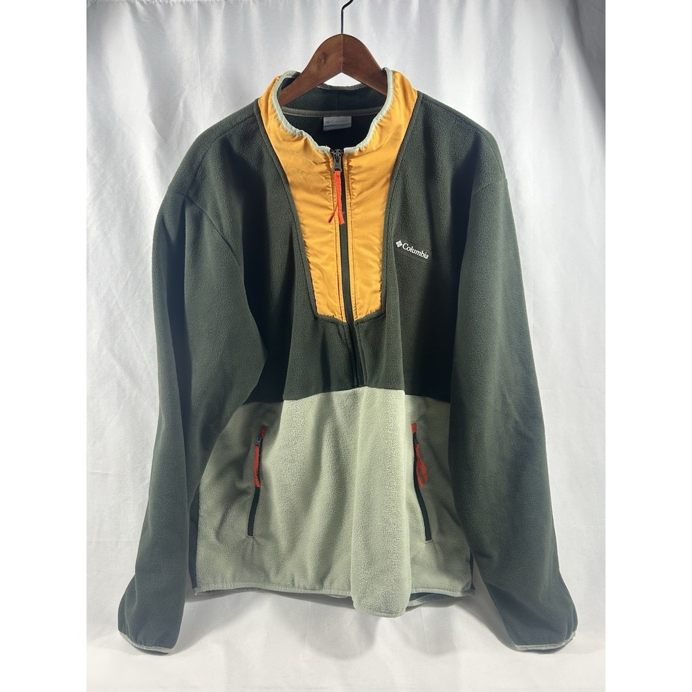 Columbia Pullover Jacket Mens XL 1/4 Zip Fleece Top Green Gold Hiking Outdoor